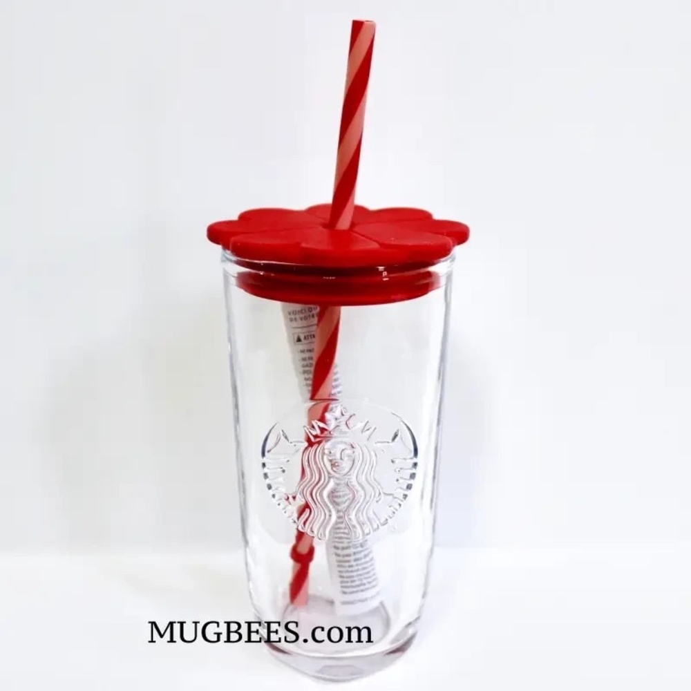 Starbucks 2026 Valentine's Day Clear Glass Tumbler Red Hearts Silicone Lid 16oz